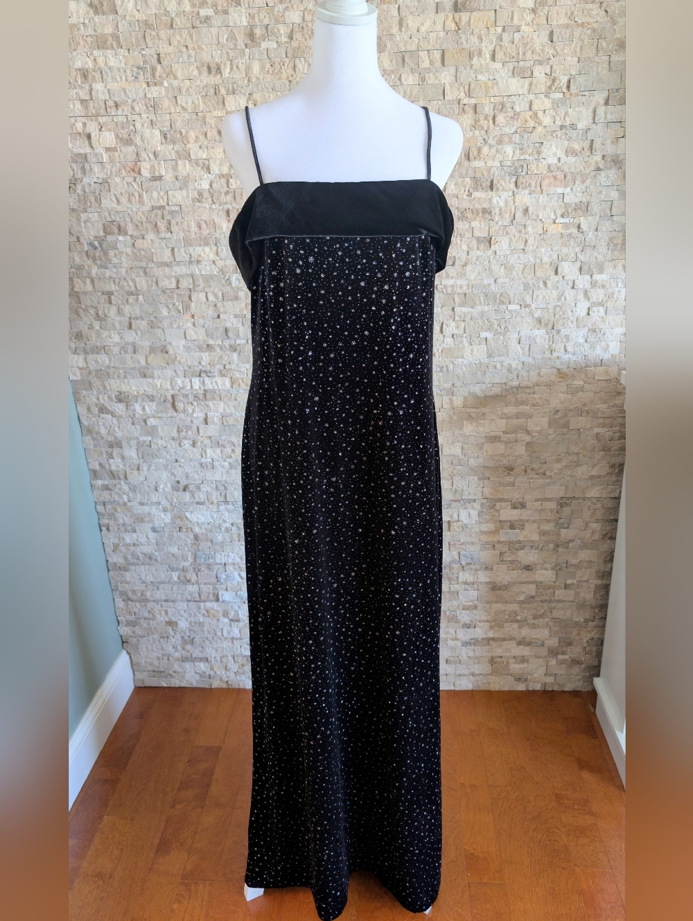 Vintage 90s Alex Evenings Velvet Constellation Sparkle Formal Gown USA Glam 14